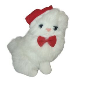 Mervyn's Plush White Persian Kitty Cat Christmas Santa Hat 9"